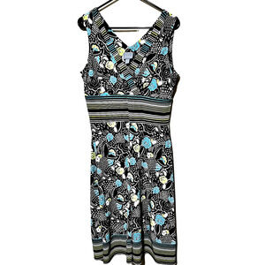 Rabbit Rabbit Rabbit Womens Dress Sz 14 Brown Turquoise Sleeveless Knee Length